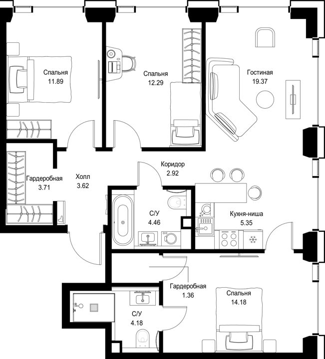 3-комнатная квартира, 83,3 м²