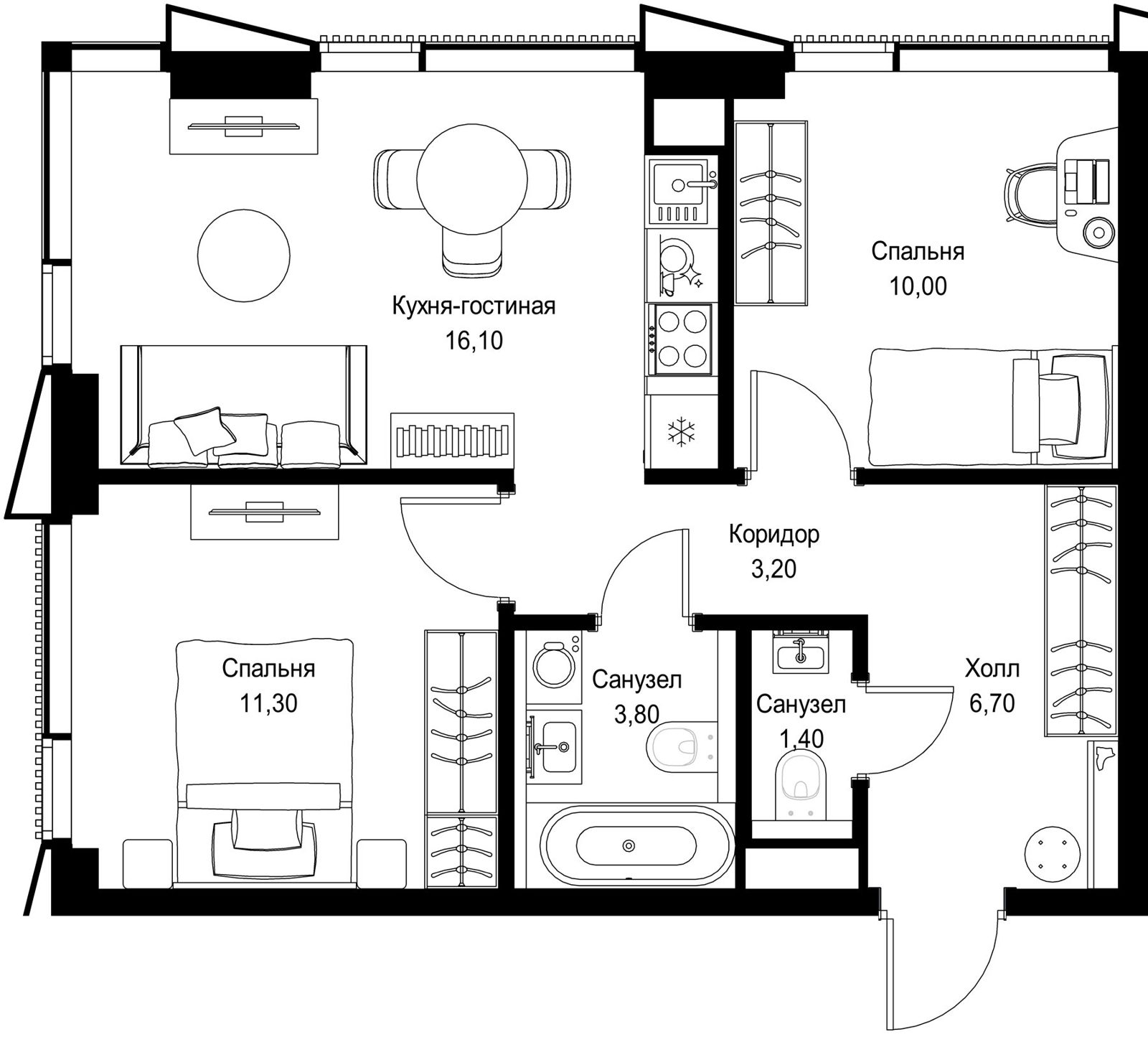 2-комнатная квартира, 52,5 м²