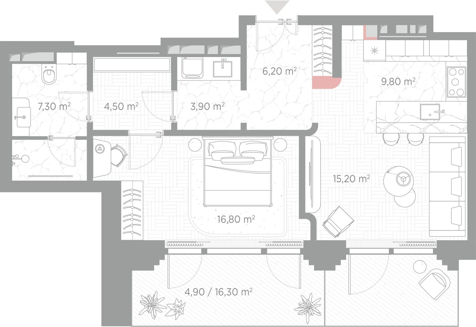1-комнатная квартира, 68,6 м²