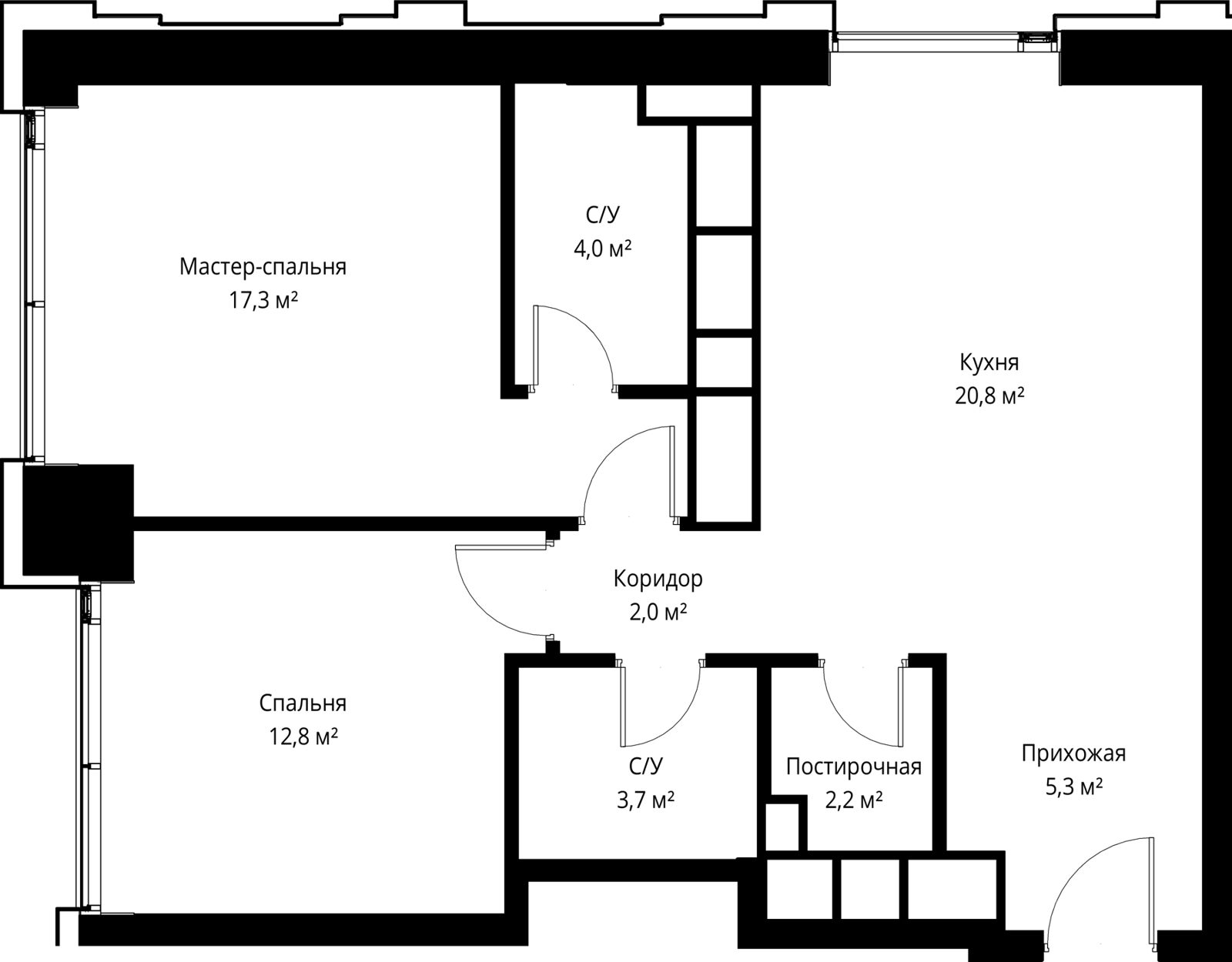 2-комнатная квартира, 68,1 м²