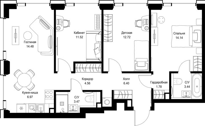 3-комнатная квартира, 79,5 м²
