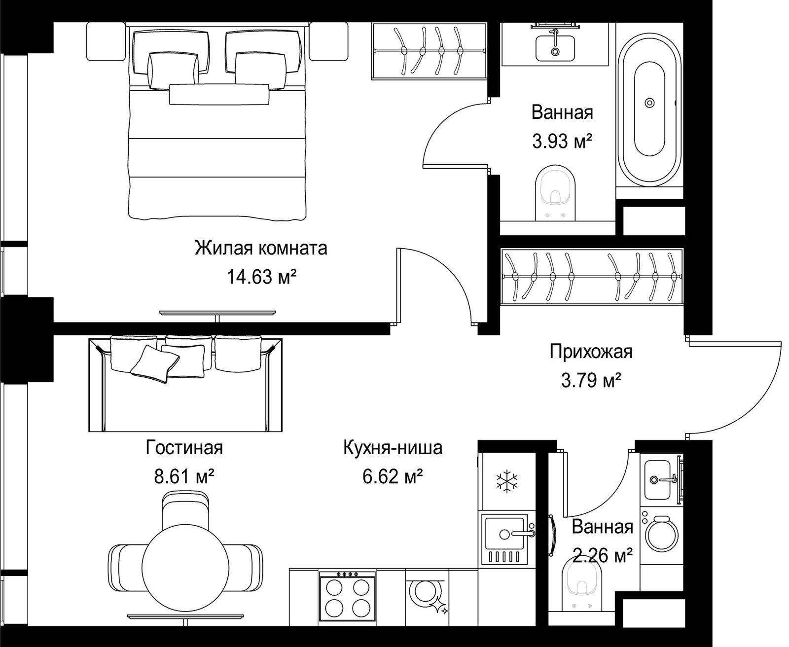 1-комнатная квартира, 39,8 м²