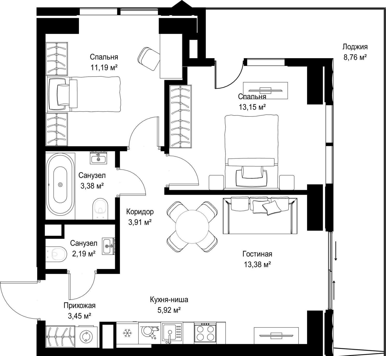 2-комнатная квартира, 65,3 м²