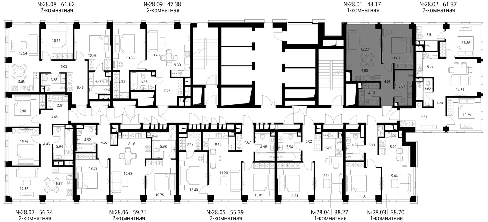 1-комнатная квартира, 43,2 м² — фото 2