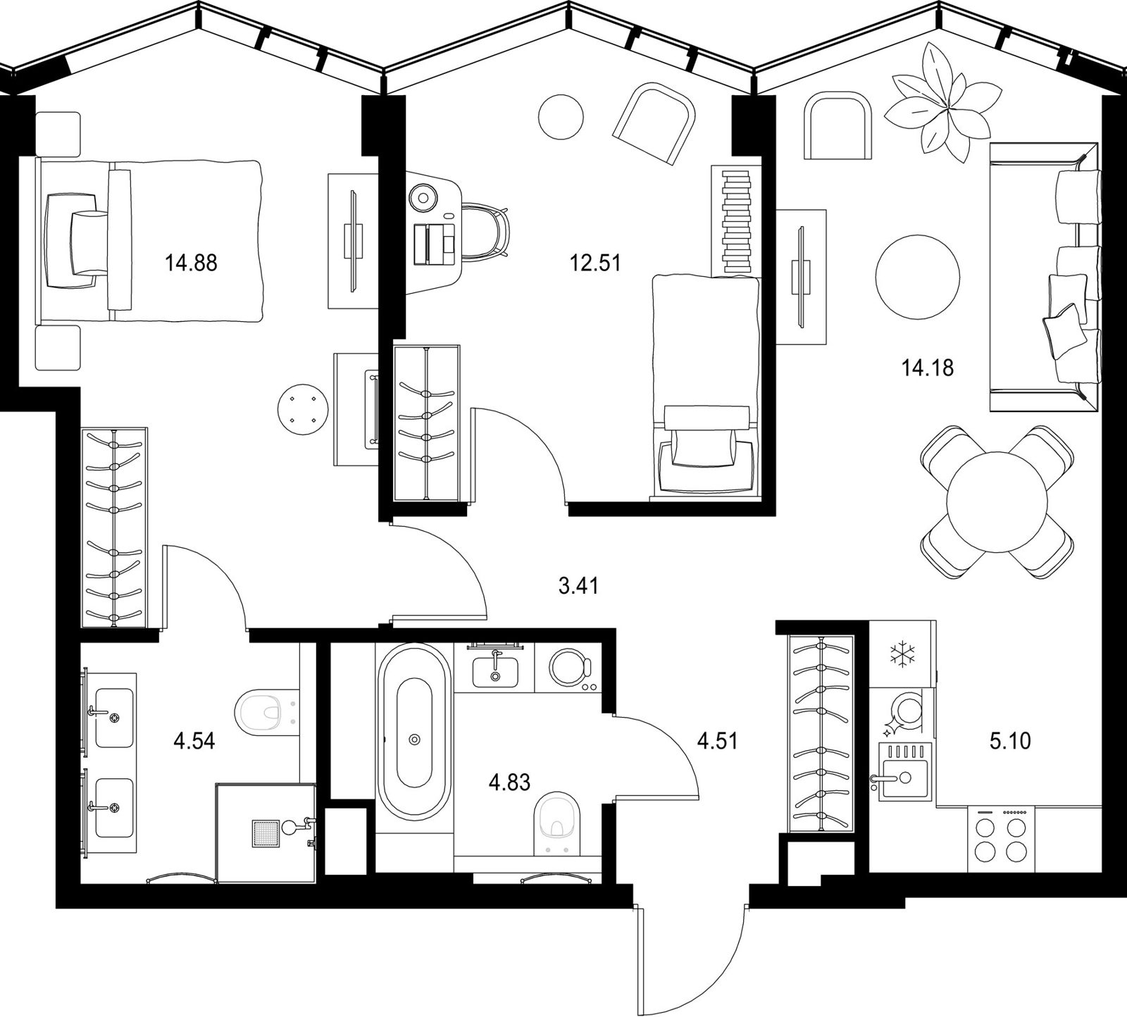 2-комнатная квартира, 64 м²