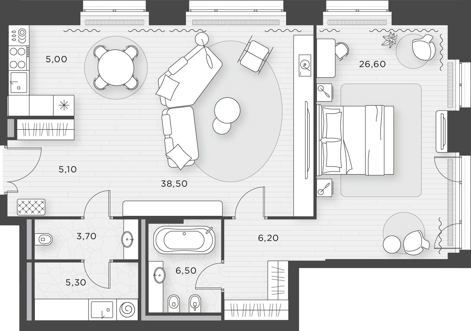 1-комнатная квартира, 96,9 м²