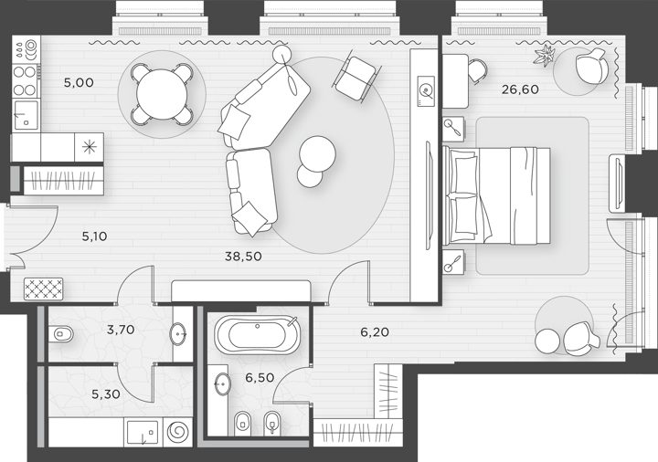 1-комнатная квартира, 96,9 м²