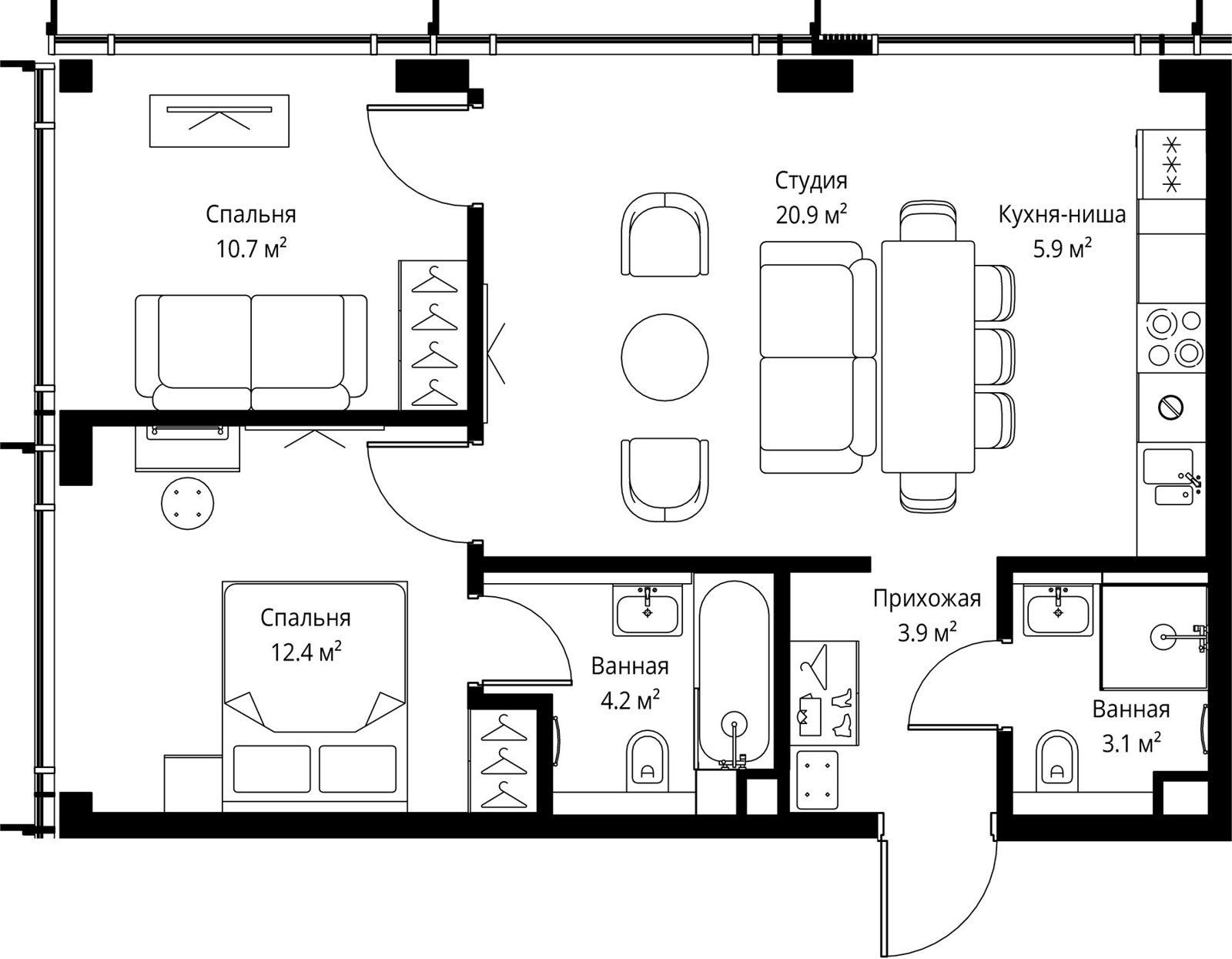 2-комнатная квартира, 61,1 м²