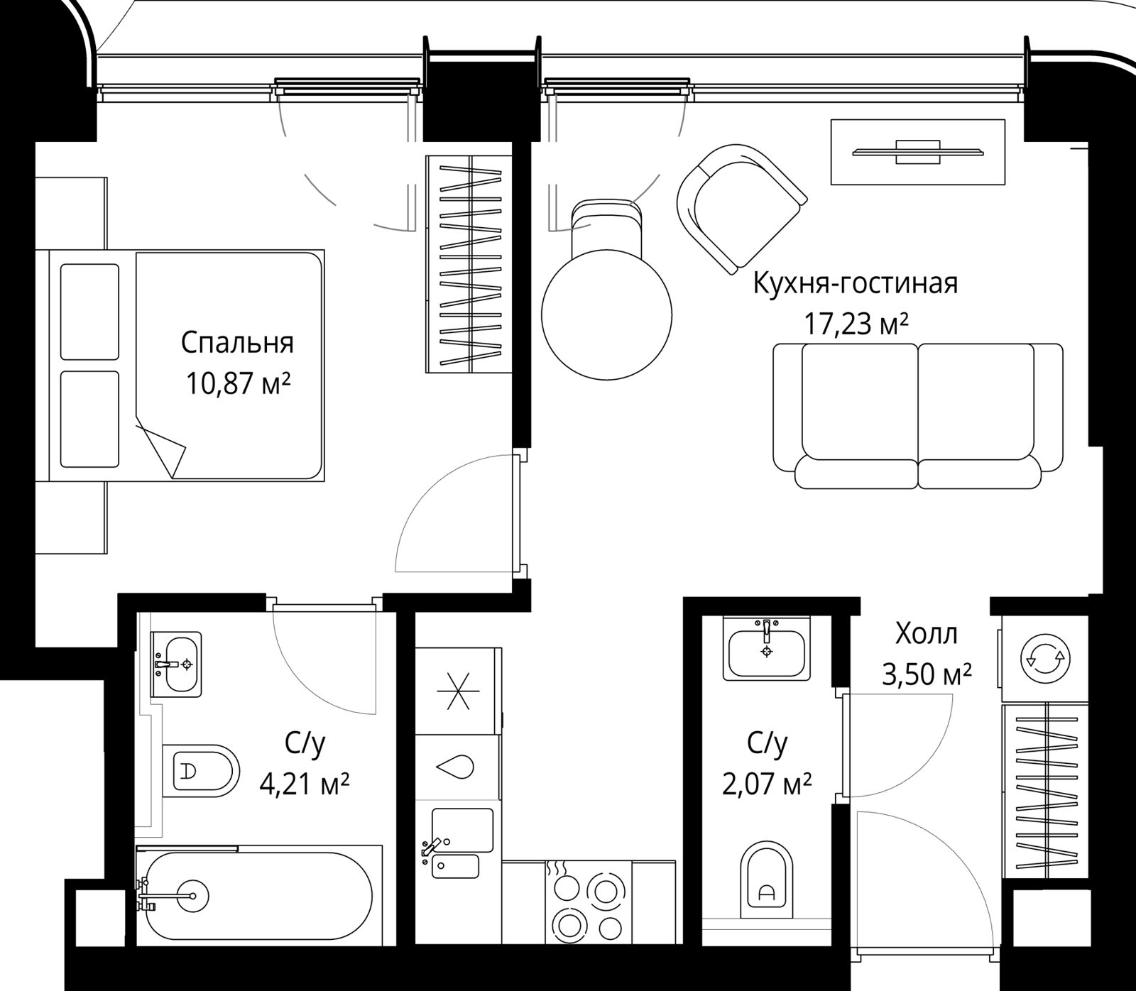 1-комнатная квартира, 37,9 м²