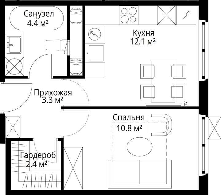 1-комнатная квартира, 33 м² — фото 1