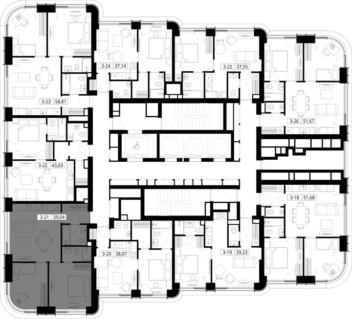2-комнатная квартира, 59 м² — фото 2