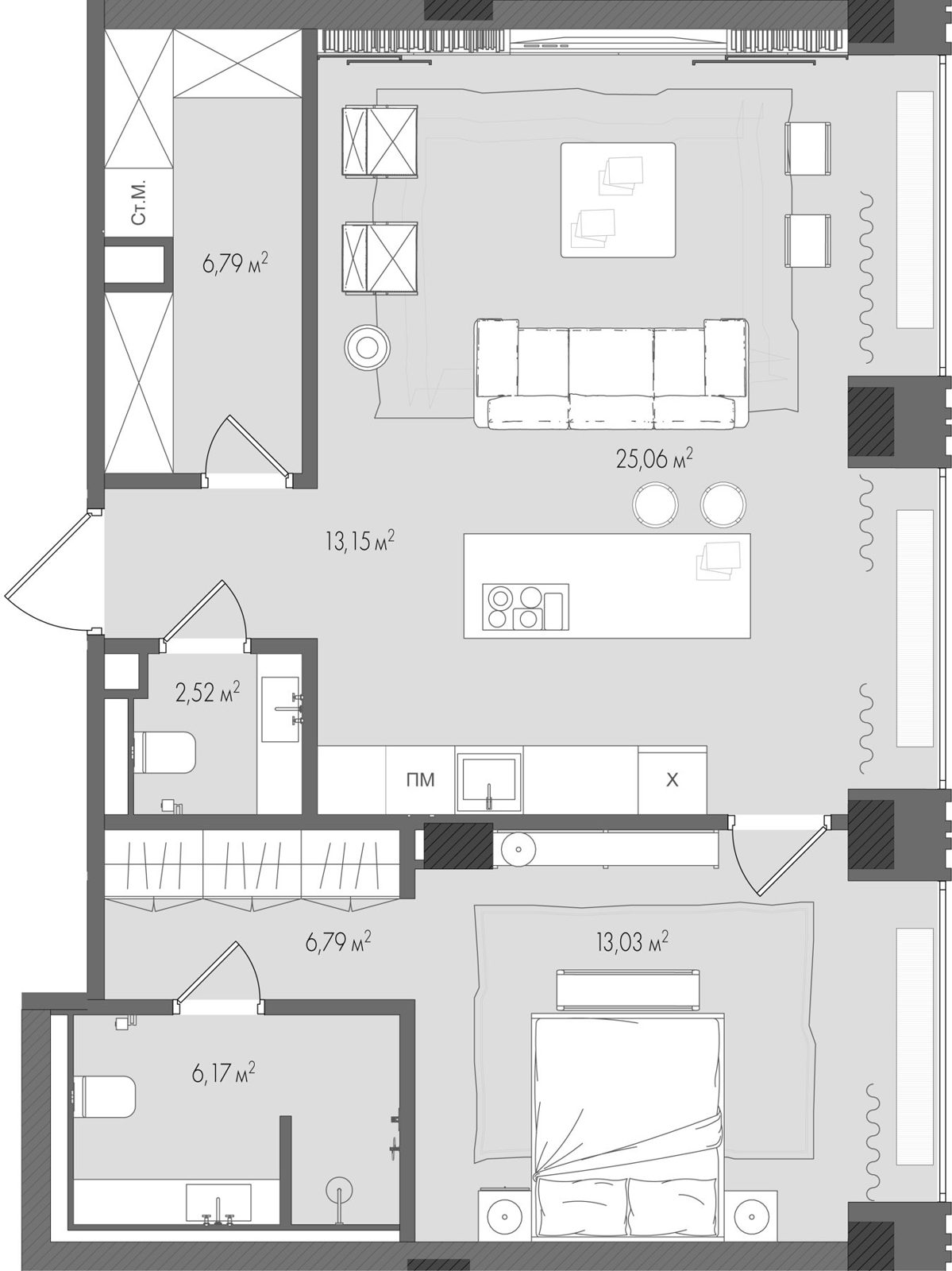 1-комнатная квартира, 73,5 м²