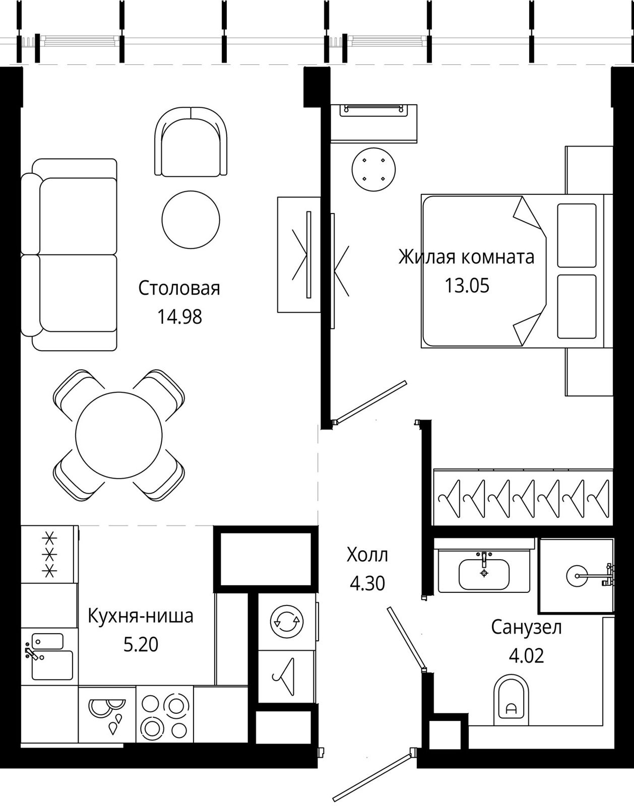 1-комнатная квартира, 41,5 м²