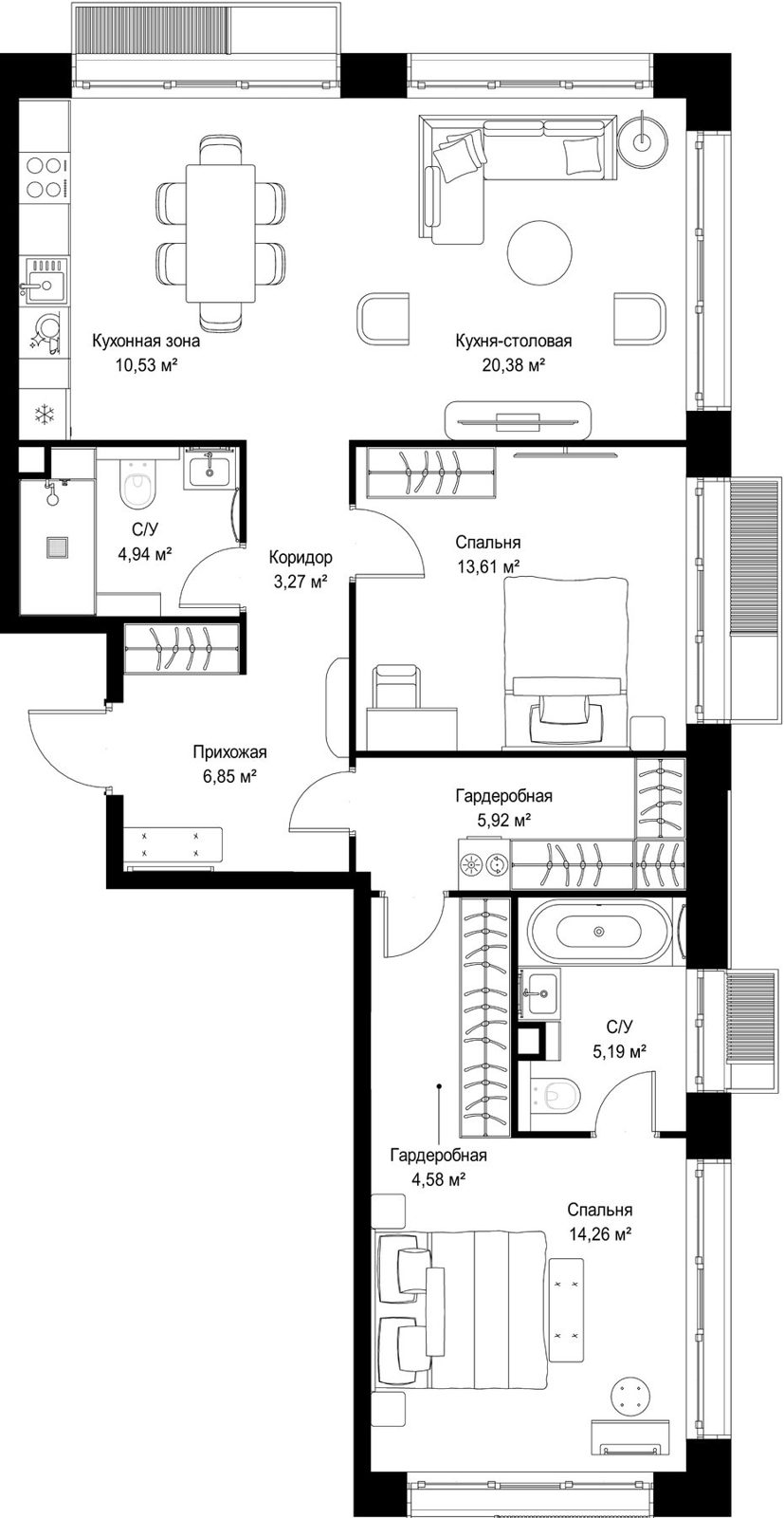 2-комнатная квартира, 89,5 м²
