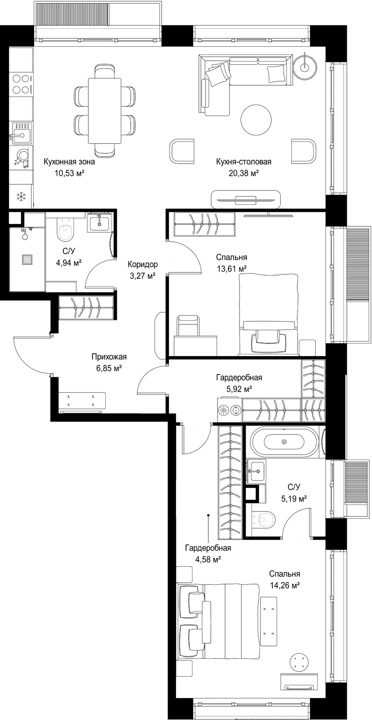 2-комнатная квартира, 89,5 м² — фото 1