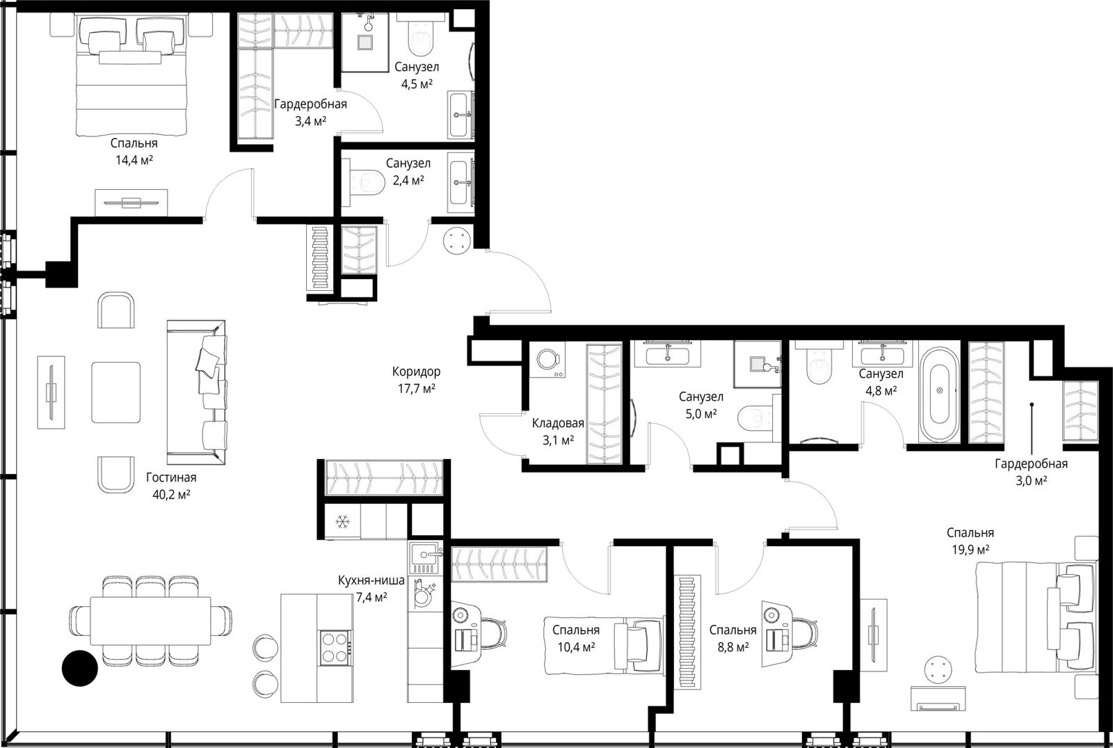 4-комнатная квартира, 145 м²