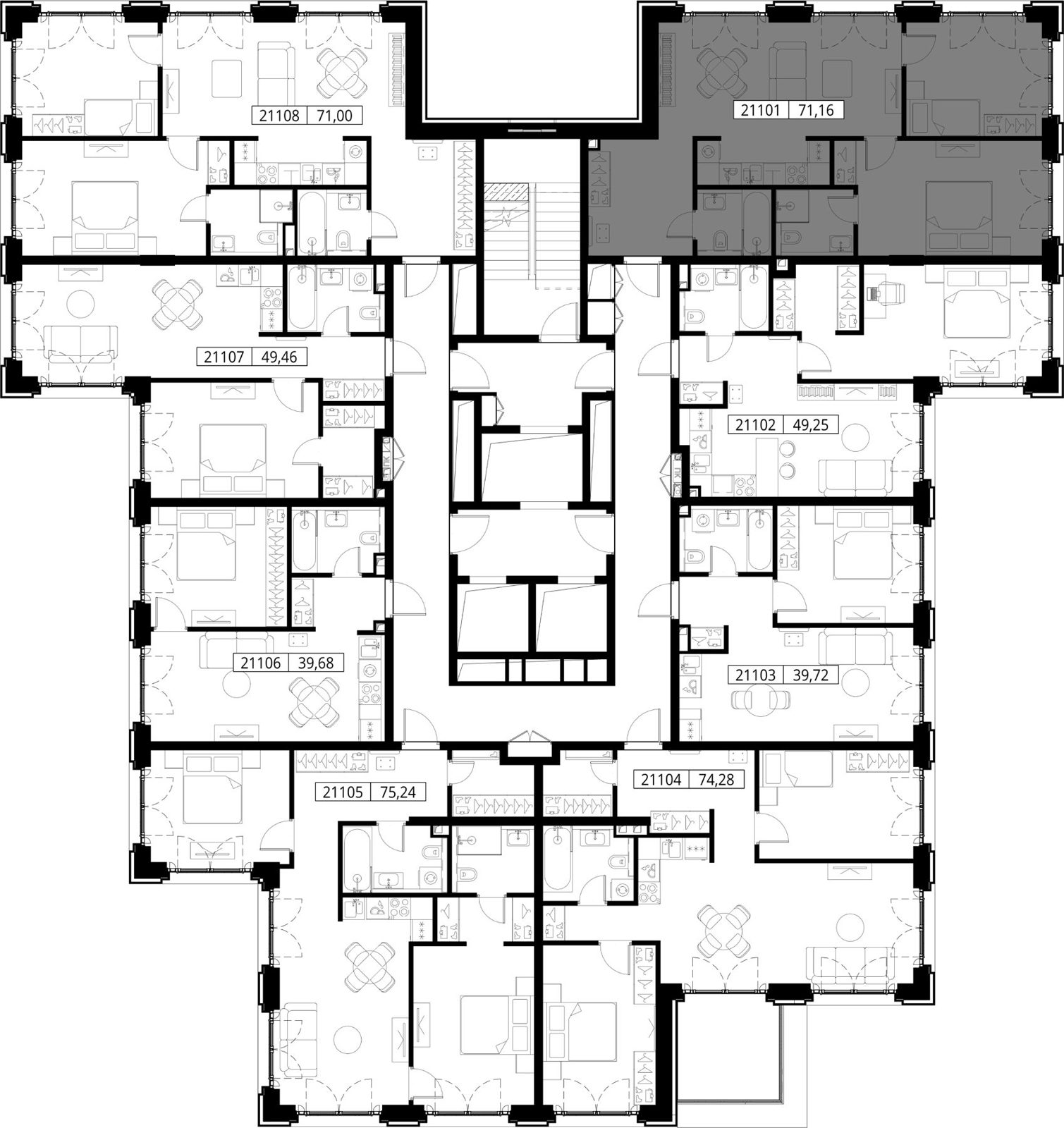2-комнатная квартира, 71,2 м² — фото 2