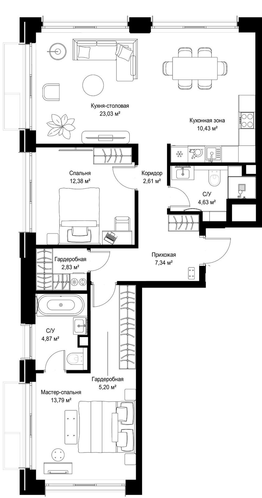 2-комнатная квартира, 87,1 м²