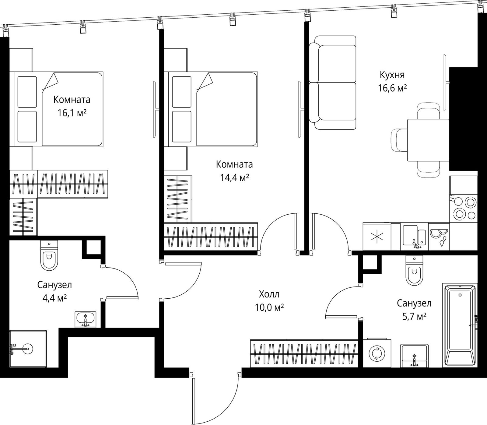 2-комнатная квартира, 67,2 м²