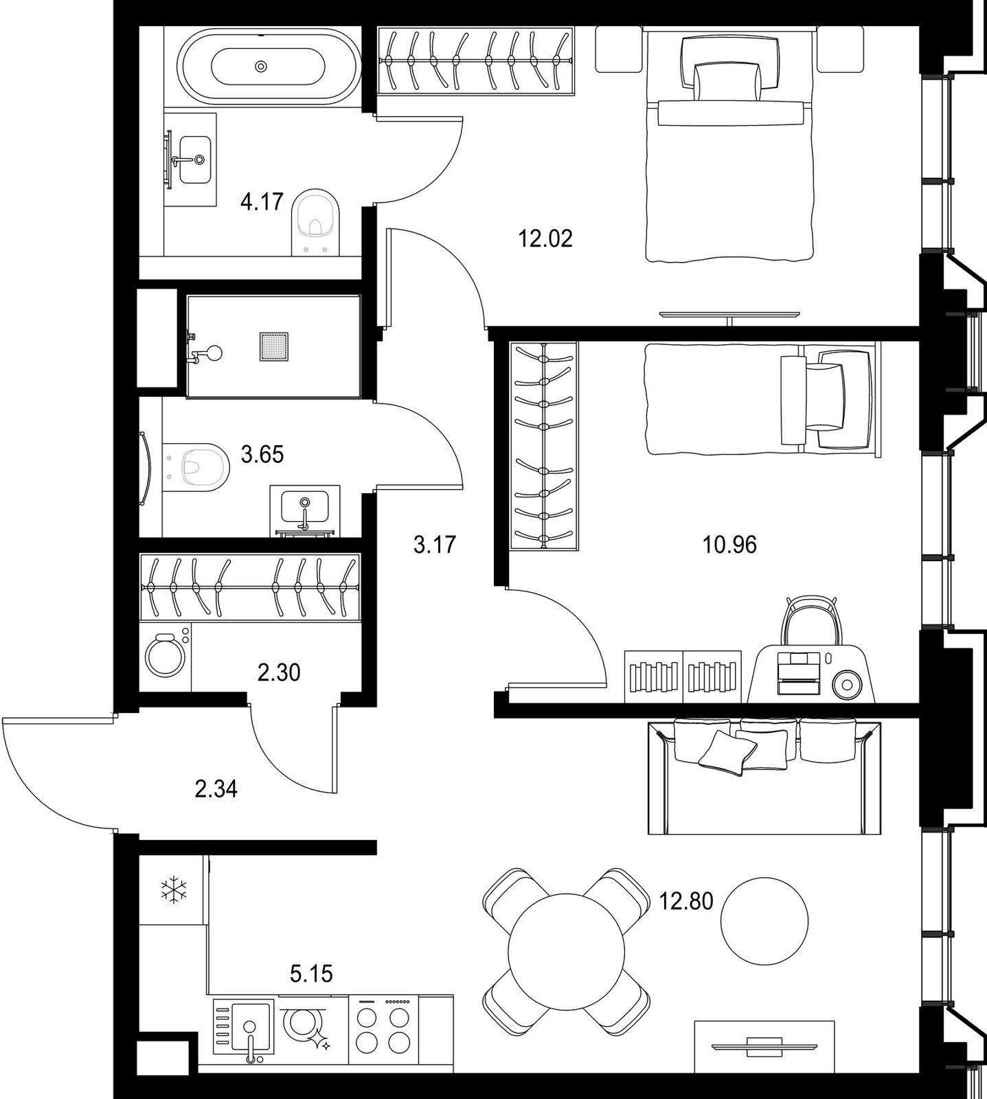 2-комнатная квартира, 56,6 м²