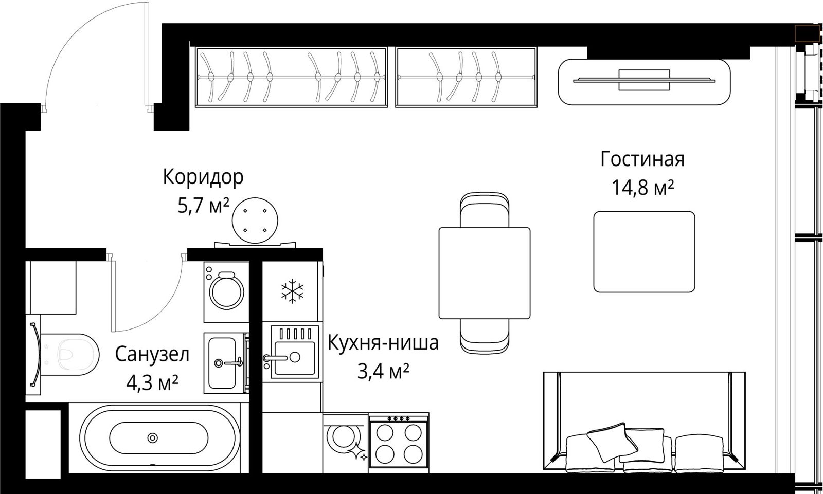 Квартира-студия, 28,2 м²