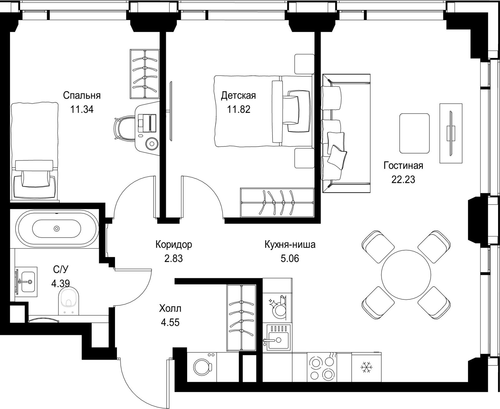 2-комнатная квартира, 62,2 м²