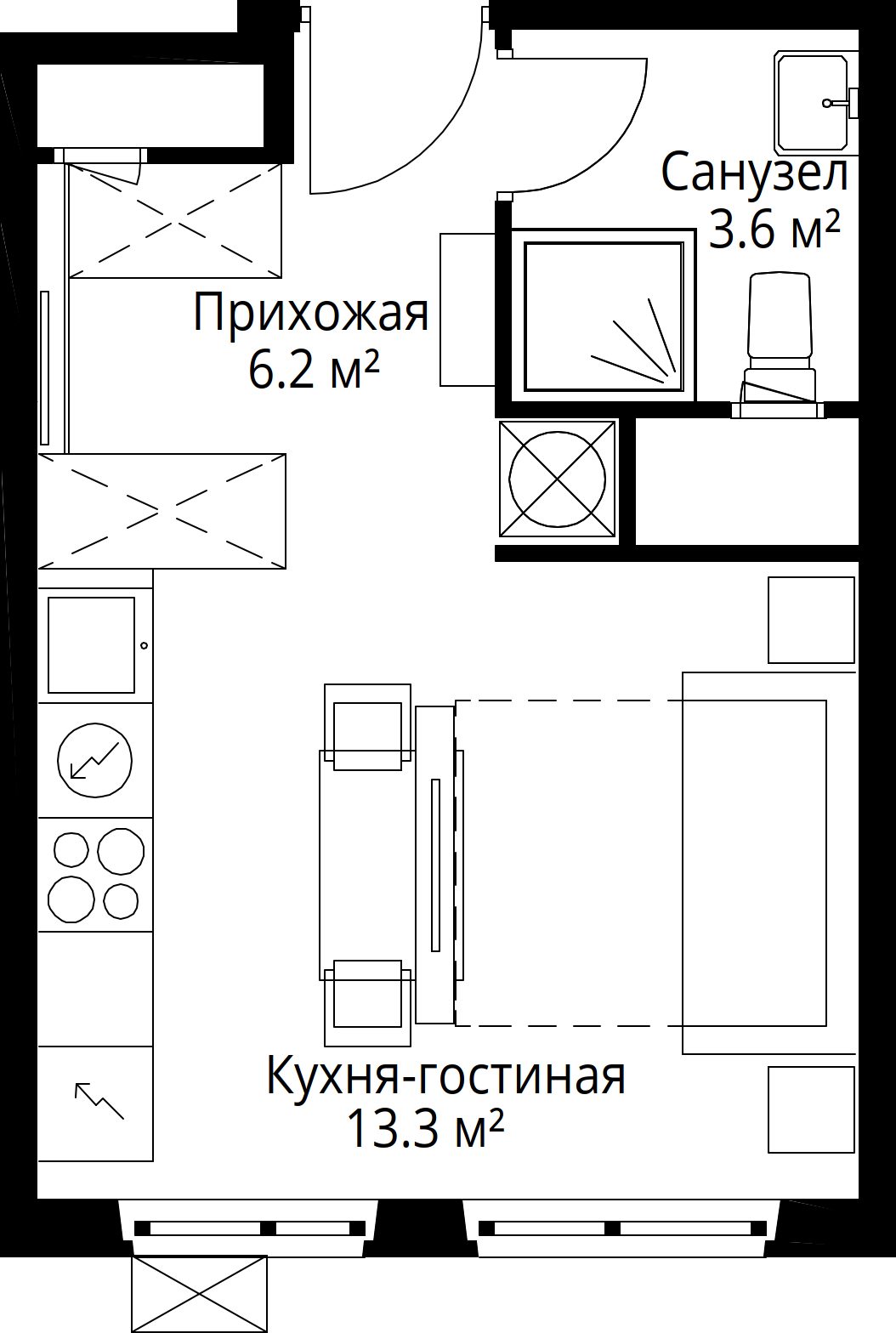 Квартира-студия, 24,1 м²