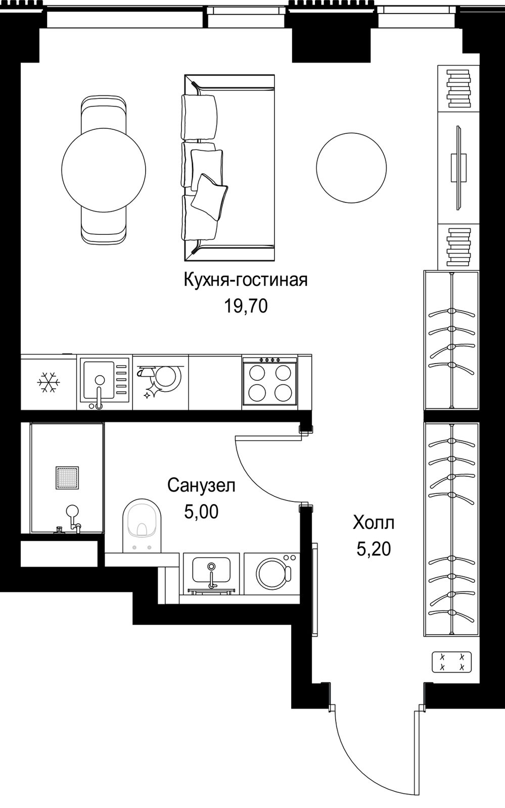 Квартира-студия, 29,9 м²