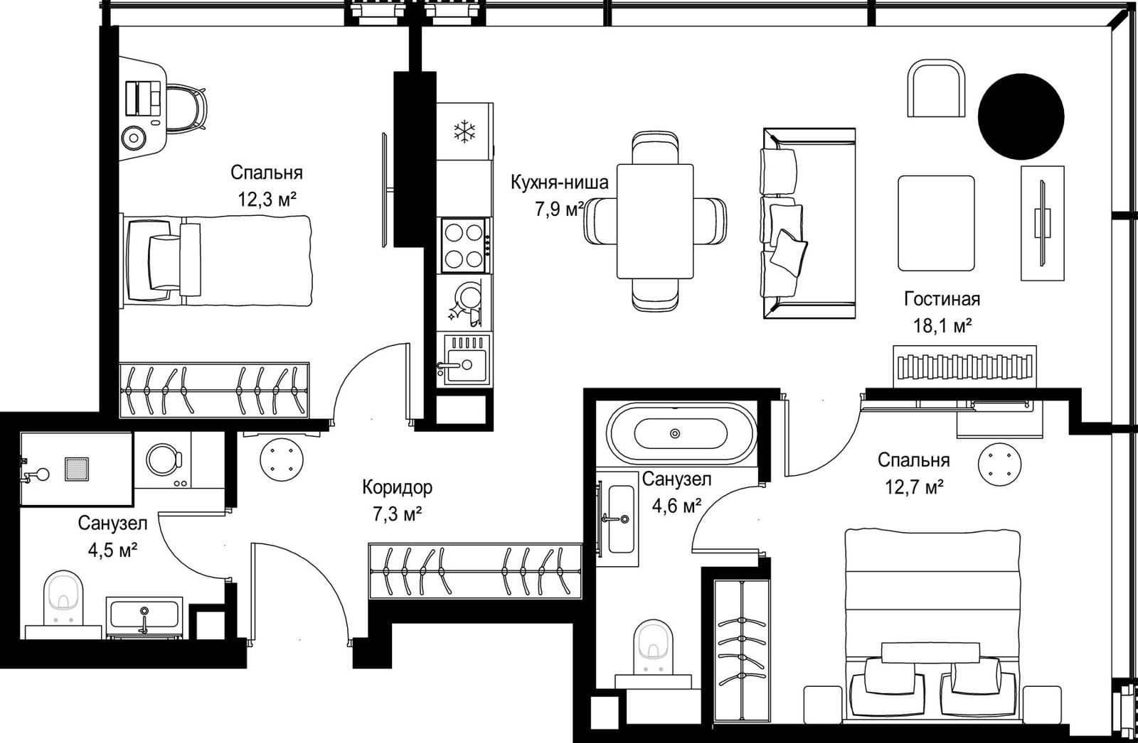 2-комнатная квартира, 67,4 м²