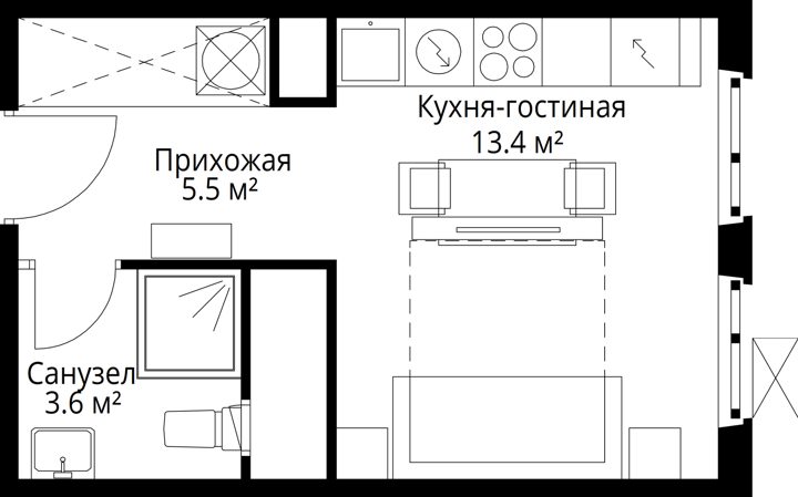 Квартира-студия, 22,5 м² — фото 1