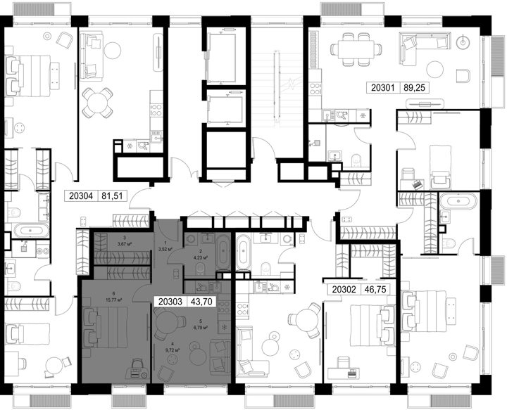 1-комнатная квартира, 43,7 м² — фото 2
