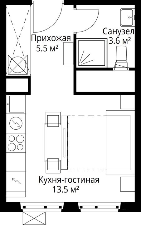 Квартира-студия, 22,6 м² — фото 1