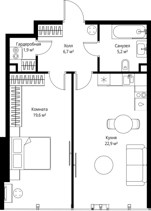 1-комнатная квартира, 56,3 м²