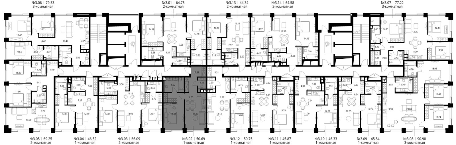 1-комнатная квартира, 50,7 м² — фото 2