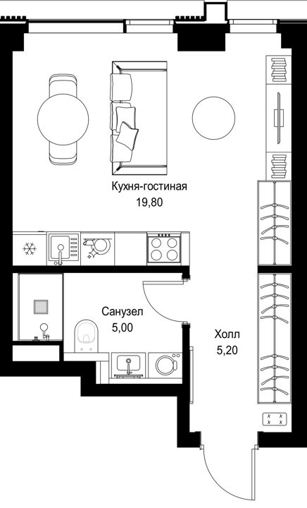Квартира-студия, 30 м² — фото 1