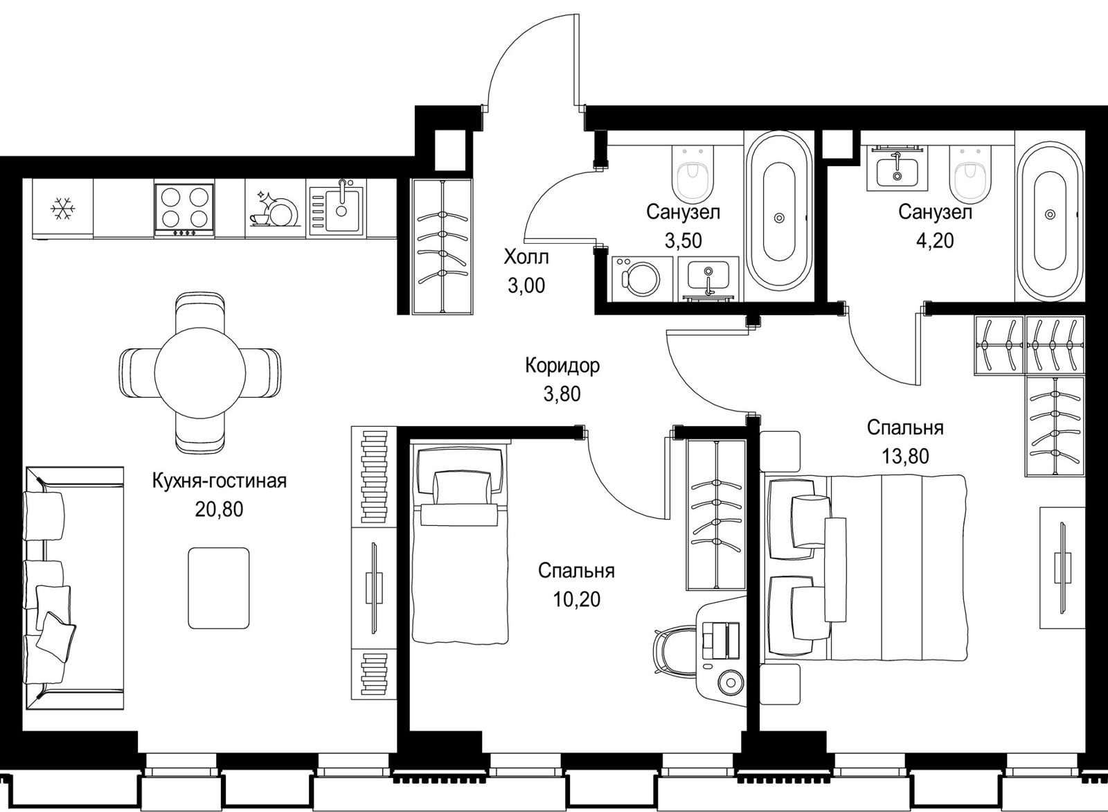 2-комнатная квартира, 59,3 м²