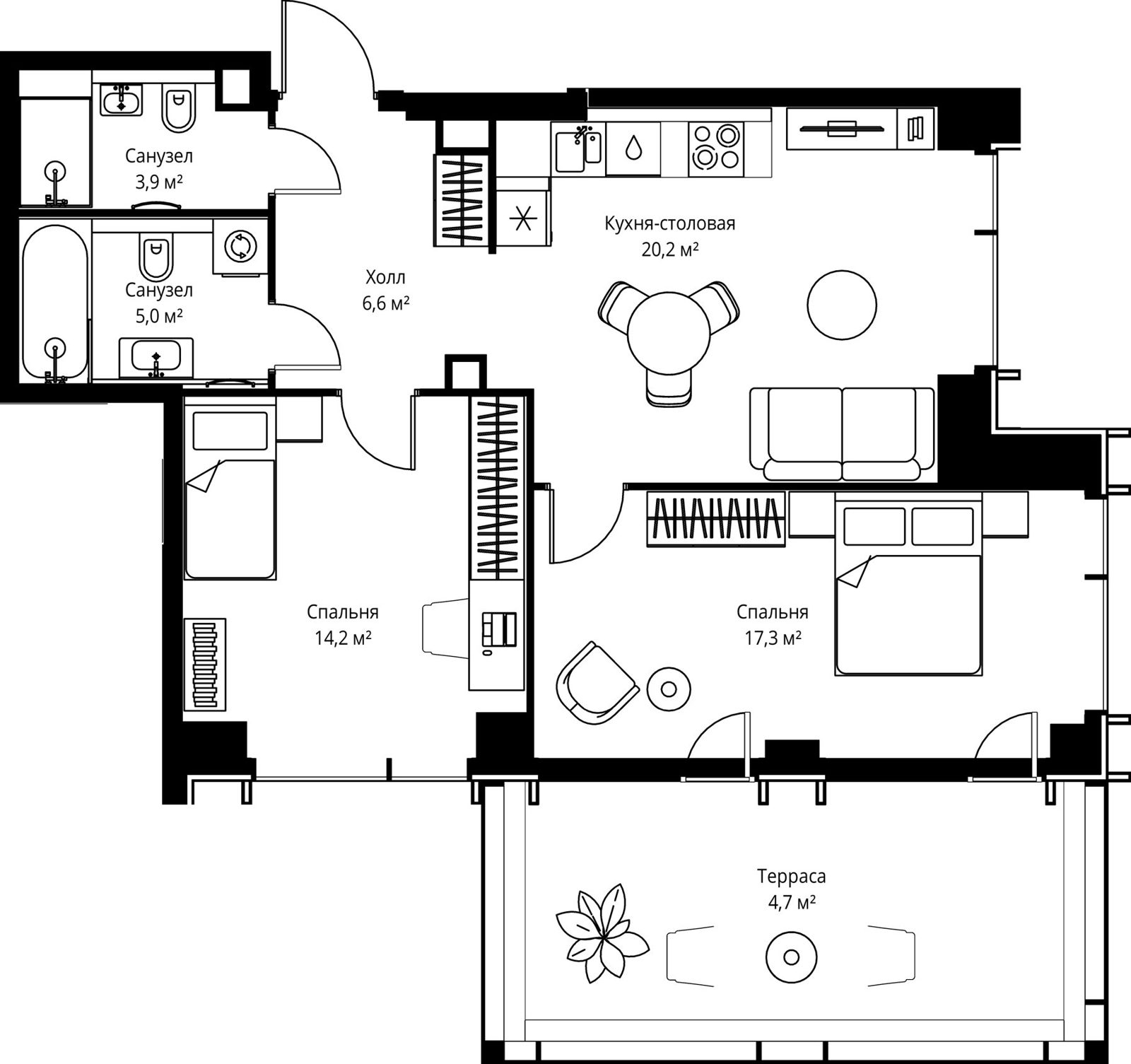 2-комнатная квартира, 71,9 м²