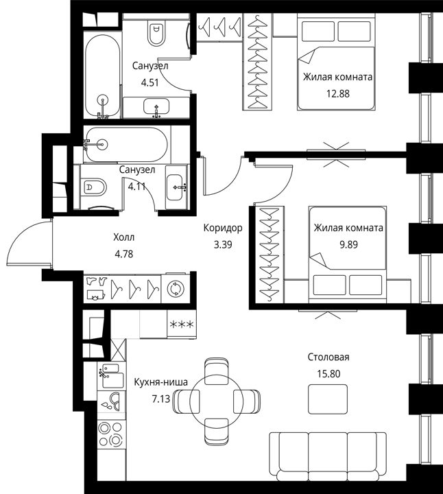 2-комнатная квартира, 62,5 м² — фото 1