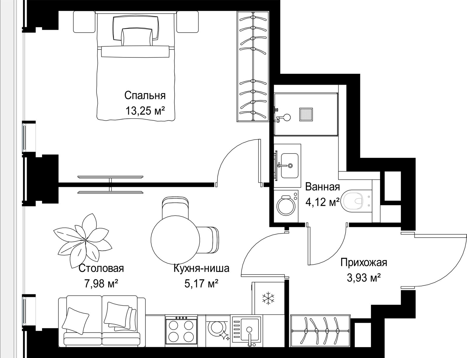1-комнатная квартира, 34,5 м² — фото 2