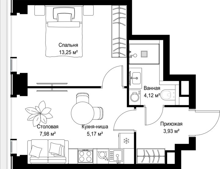 1-комнатная квартира, 34,5 м² — фото 2