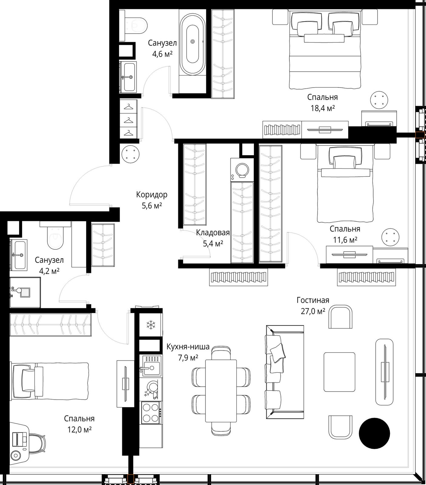 3-комнатная квартира, 96,7 м²