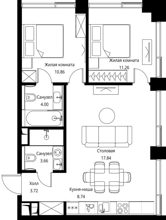 2-комнатная квартира, 60,1 м² — фото 1