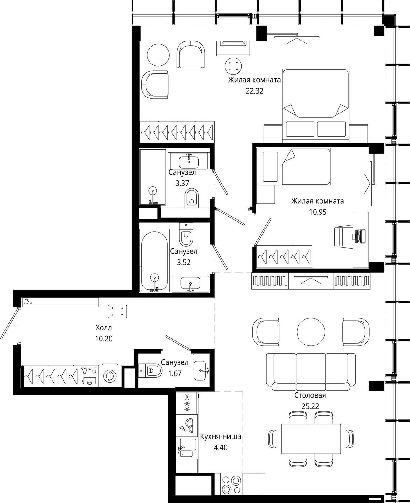 2-комнатная квартира, 84,1 м²