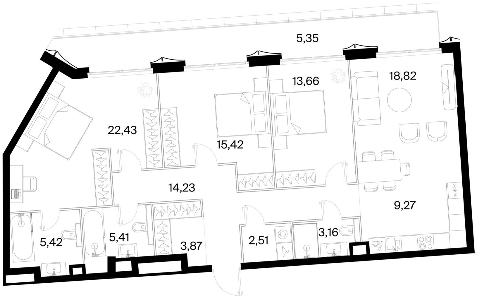 3-комнатная квартира, 119,5 м²