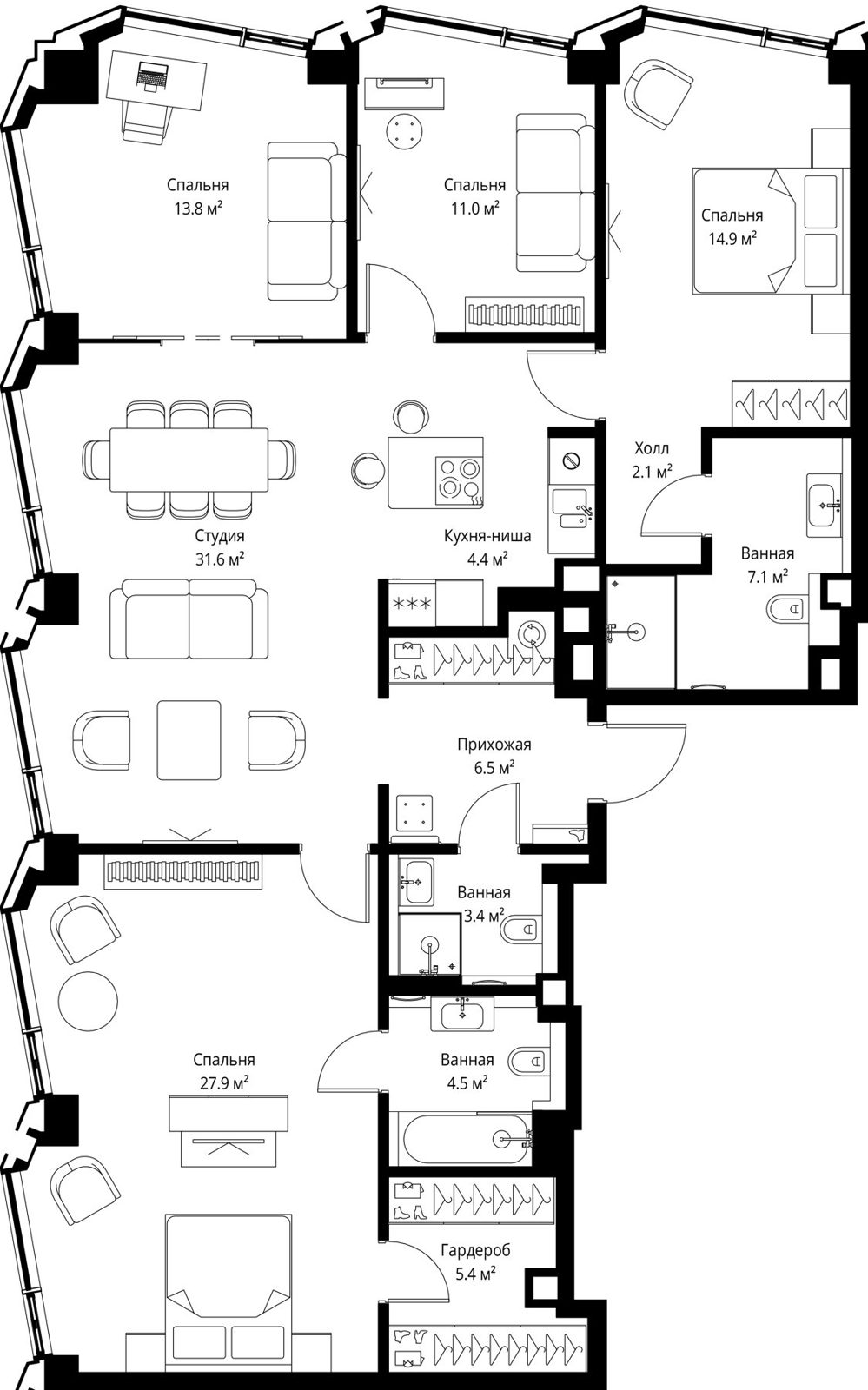4-комнатная квартира, 132,6 м²