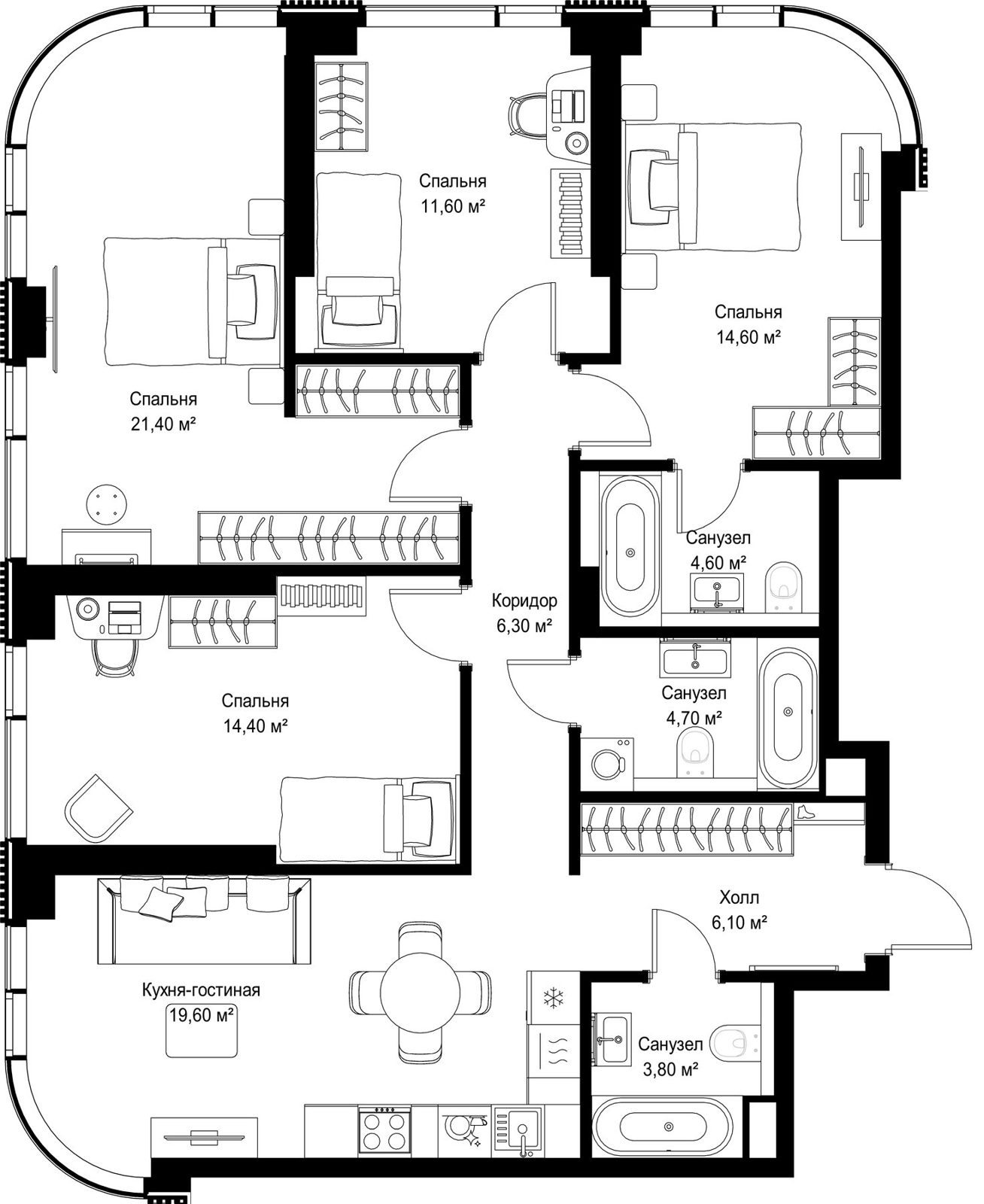 4-комнатная квартира, 107,1 м²