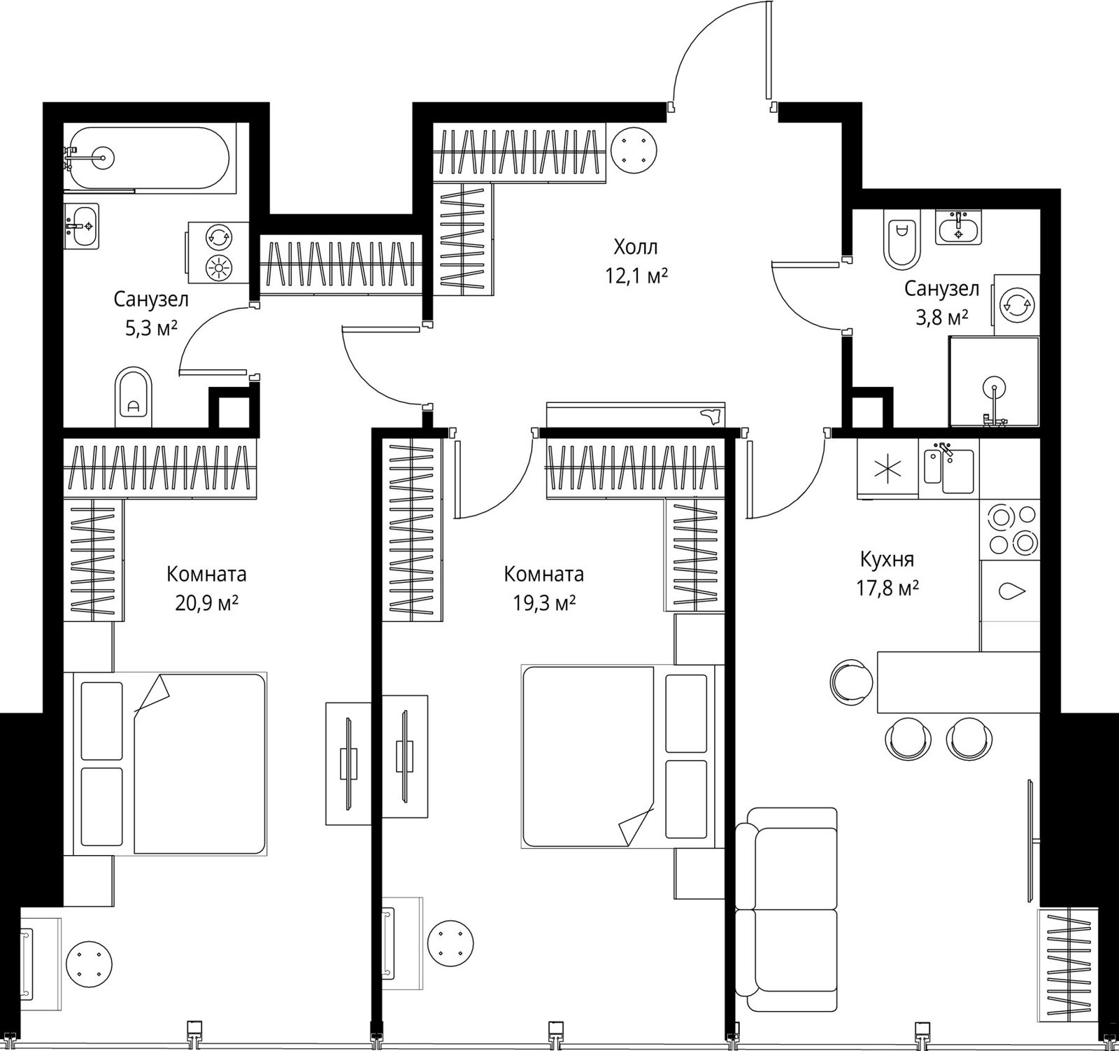 2-комнатная квартира, 79,2 м²