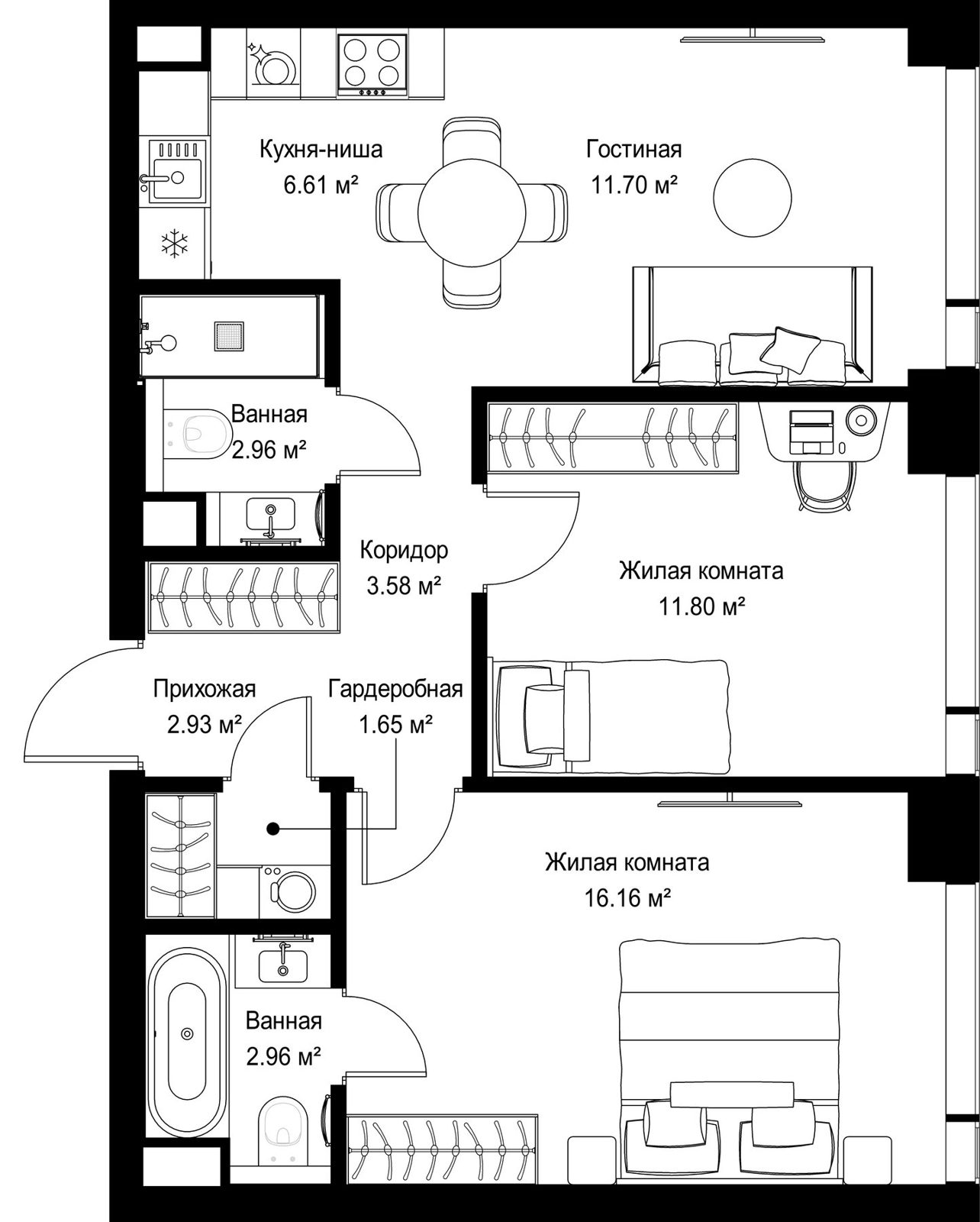 2-комнатная квартира, 60,4 м²