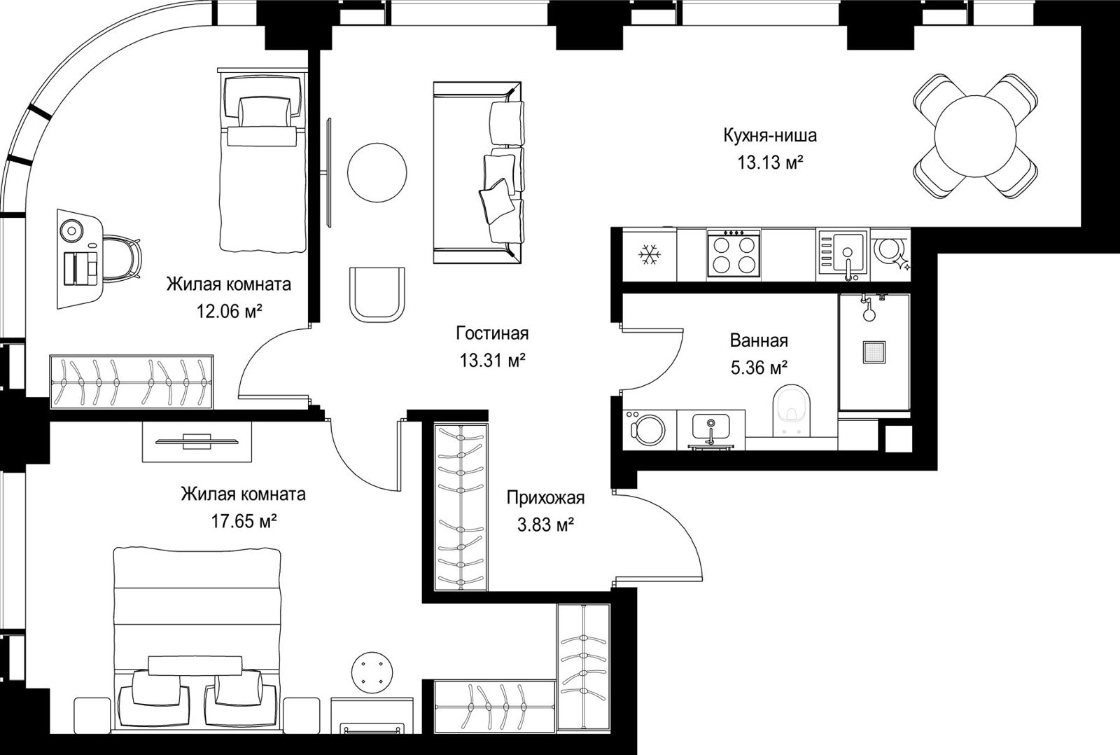 2-комнатная квартира, 65,3 м²