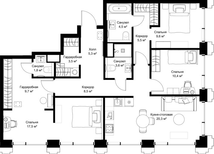 3-комнатная квартира, 100,2 м²